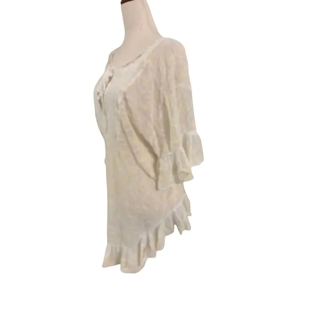Anthropologie Ivory Boho Lace Tunic Top Small Peasant Crochet Ruffle